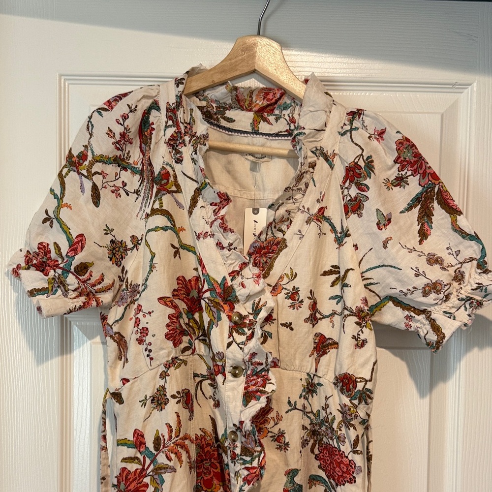 Anthropologie Cream Floral Midi Dress - Picture 6 of 14